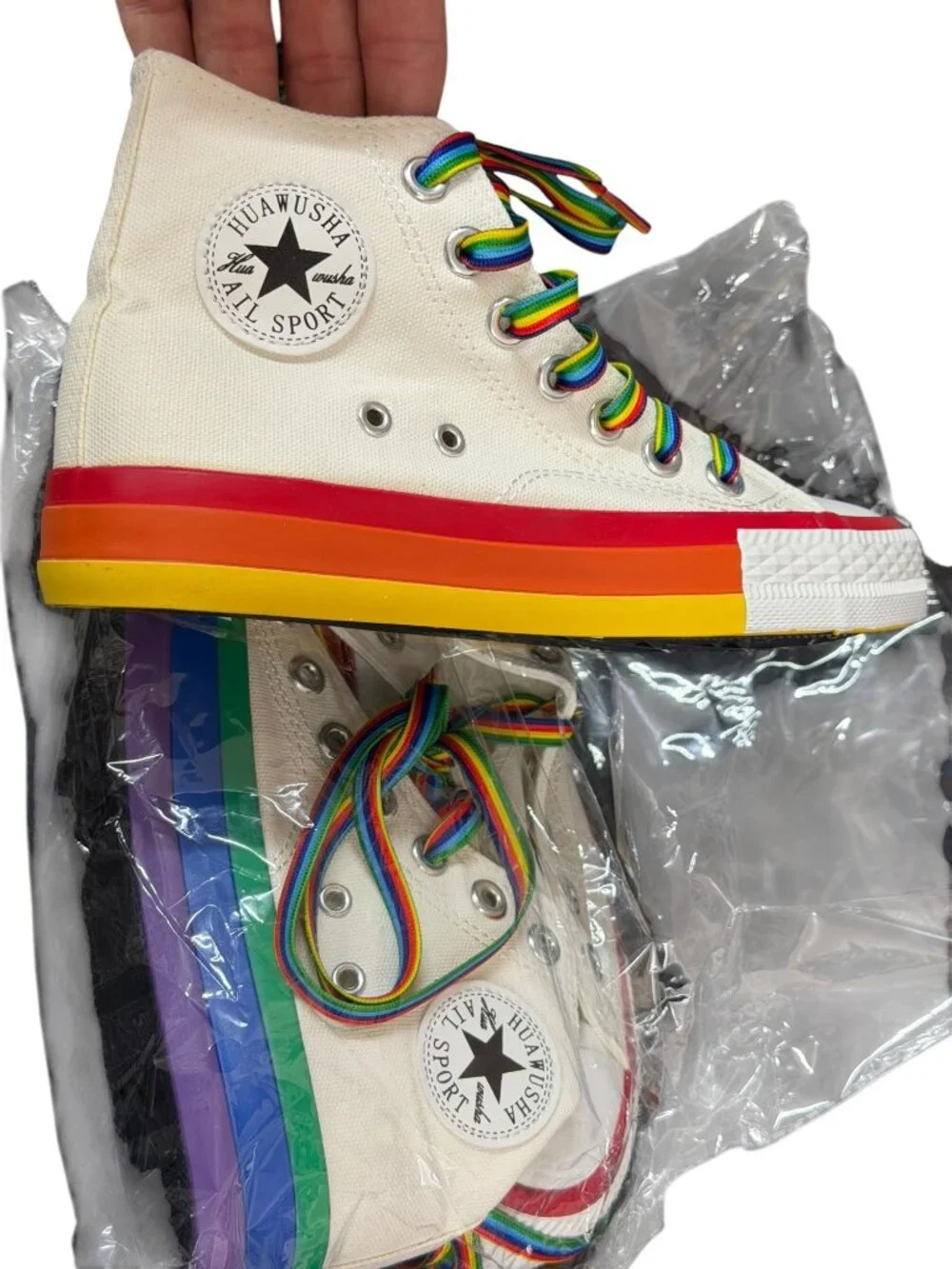Rainbow Pride Fashion Sneakers Sole Canvas High-Top Sneakers With Multicolor Lac